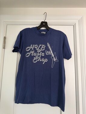 Hanes Navy T-Shirt with White Guitar Graphic